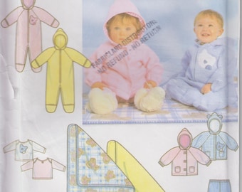 Baby Sewing Pattern-Hooded Sleepers, Jacket, Pants, Blanket, Shirt for Babies & Toddler Size NB to 18 Mo Weight 7-24 lbs Simplicity 7807 S/G