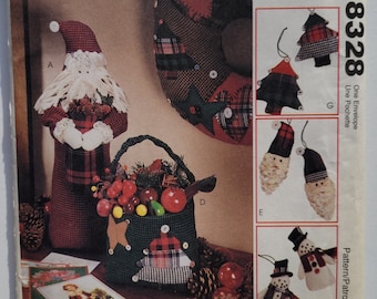 Christmas Decor Pattern - UNCUT Sewing Pattern for Santa Centerpiece, Stocking, Ornaments, Pillow Wreath and Basket - McCalls 8328 G