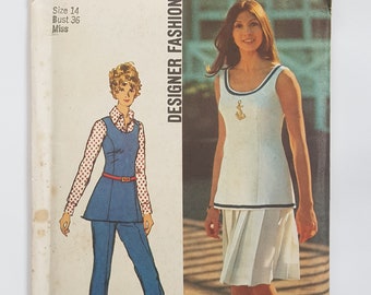 Sewing Pattern for Women's Sleeveless Blouse, Skirt and Pants - Tank Top Pattern - 70s Size 14 Bust 36" (91 cm) Simplicity 5000 G