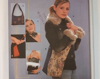 UNCUT Sewing Pattern for Purses, Detachable Collar and Cuffs, and Floral Choker - Handbag Pattern - Burda 8560