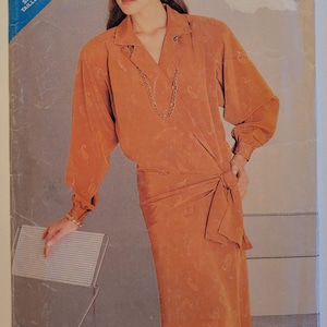 UNCUT 80s Dress Pattern - Vintage Sewing Pattern for Blouson Frock w Straight Skirt and Side Sash, B31.5 B32 B34&quot; - Butterick 5508 G