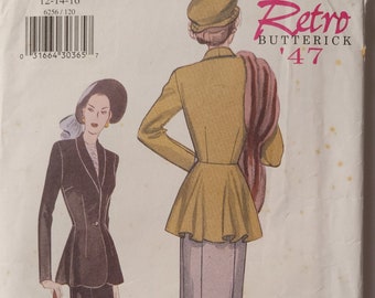 1990s UNCUT Sewing Pattern, Retro 40's Re-Issue Women's Skirt Suit w Back Peplum - Sizes 12 14 16, B34 to B38" - Butterick 6256