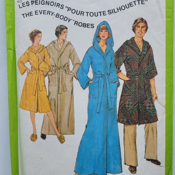 1970s Vintage Sewing Pattern for Men's Women's The Everyone HOODED ROBE Housecoat - Size XX Large Bust 46-48" (117-122 cm)-Simplicity 8275 G