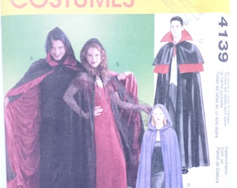 Adult Cape Pattern - Sewing Pattern for Hooded Cape, Cape with Capelet, Magician Cape, Vampire - All Sizes - McCalls 4139 G