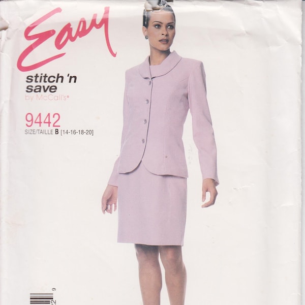 Easy Dress Suit Pattern - Sewing Pattern for Lined Jacket and Frock w Princess Seams, Shawl Collar - Bust 36 38 40 42" - McCall's 9442 S