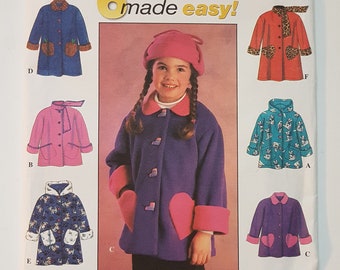 Sewing Pattern for Girl's Coat or Jacket with Heart Shaped Pockets Vintage Size 5 to 6X Chest 24-25.5" (61-65 cm) Simplicity 7822