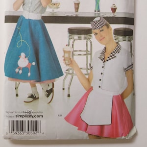 Rockabilly Costumes Sewing Pattern, 50s Poodle Skirt, Diner Waitress, Women and Teens - Sizes 6 8 10 12 - Bust 30.5 to 34 - Simplicity 3847