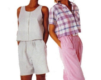 80s Sewing Pattern for Crop Top, Shorts, Straight Leg Pants - Easy Sewing - Size 6 8 - Bust 30.5-31.5" Teen McCall's 3595 S