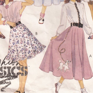 May include: A vintage McCall's sewing pattern with retro fashion illustrations. The pattern showcases various outfits, including skirts, blouses, and dresses. The text "Fashion Basics" and "Learn to Sew for Fun" are displayed on the pattern.