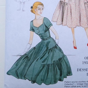 May include: Vogue Vintage Model sewing pattern V9106, with illustrations of two dresses. The pattern includes sizes E5 (14-16-18-20-22). The design is from 1952. The cover features the Vogue Vintage Model logo.