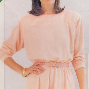 Butterick 5527 80s Sewing Pattern for Long Sleeve Flared Dress with Elastic Waist, Bust 31.5-36"