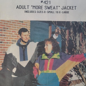 Patrón de costura vintage de los años 90 de MacPhee Unique Patterns para chaqueta de jersey con bloques de color para hombre y mujer