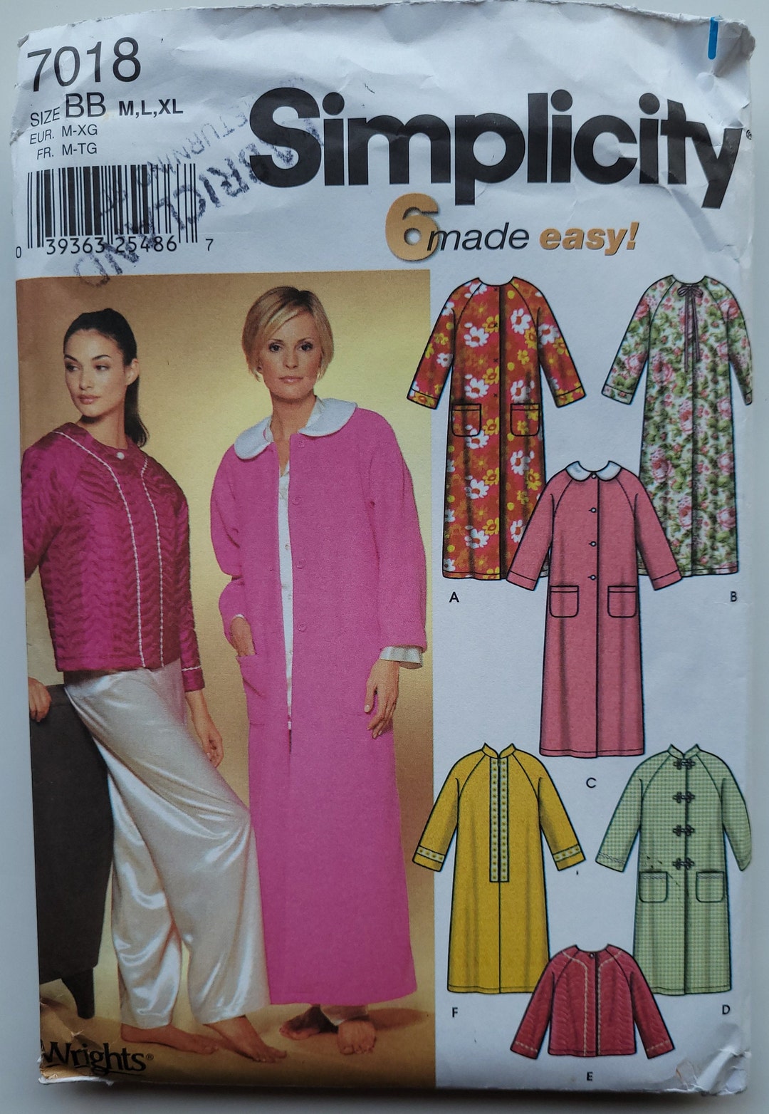 Sewing Pattern for 6 Easy Hip-length Bed Jacket or Maxi Button Front ...