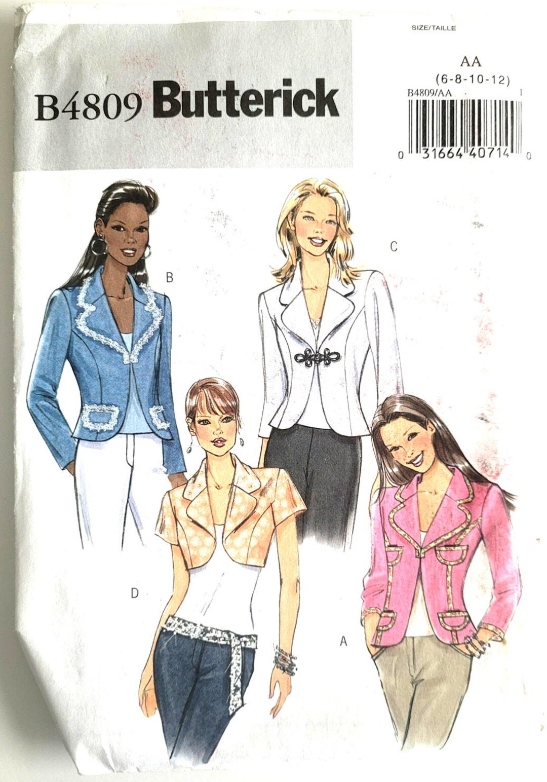 Butterick 4809 Easy Sewing Pattern for Jacket With Fancy Trim and ...