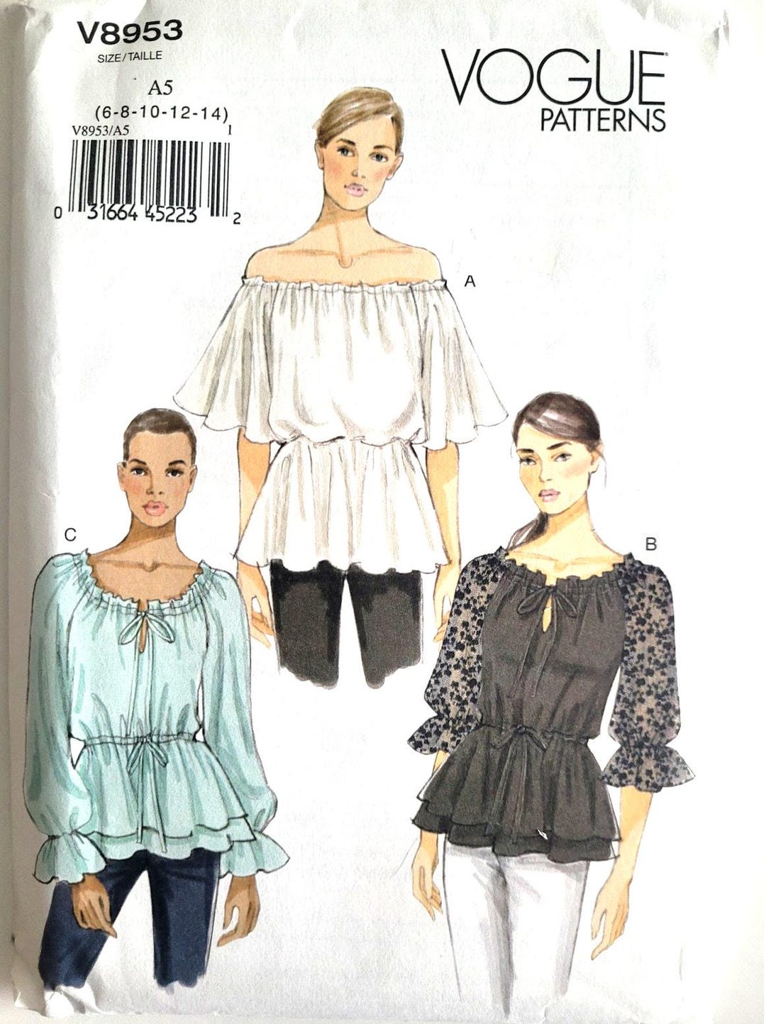 Sewing Raglan Shoulder Pattern Vogue 8953 Sewing Pattern for Blouson Pullover Top off Shoulder Raglan ...