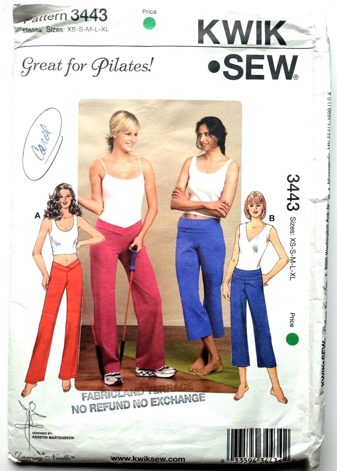 Kwik Sew 3443 Sewing Pattern for Pilates/yoga Pants Sizes XS-XL Waist ...