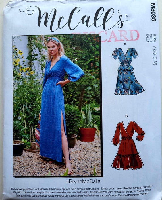 mccall's boho dress patterns 8035 Easy Sewing Pattern With Empire Waist, Ruffled Hem, Optional Peplum - Sizes XS-M - Bust 30 to 40