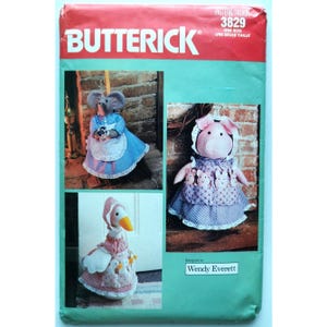 Dörrstoppsmönster - Oklippt vintage sömnadsmönster för dörrstopp och muskvastskydd till gås och gris - Wendy Everett - Butterick 3829
