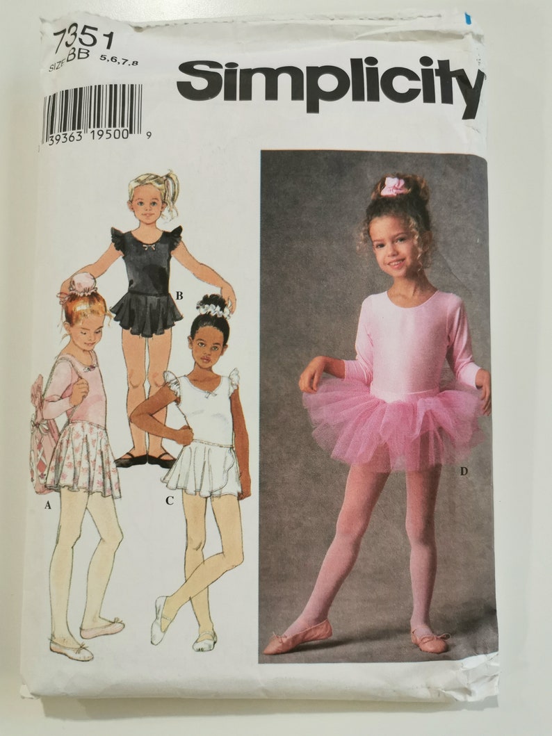 Sewing Pattern for Child's Tutu, Leotard, Dance Skirts, Bag, Bun Cover and Scrunchie Sizes 5 6 7 8 Chest 24-27 61-69 cm Simplicity 7351 image 2