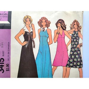 McCall's 3415 70-tals sömnadsmönster för halterneckklänning med avtagbar krage, vintagestorlek 11, byst 89 cm