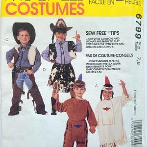 May include: McCall's Costumes pattern featuring children's cowboy and Native American costumes. The pattern includes instructions for making outfits in sizes 2 through 8. The cover has the text "Easy 2 Hour" and "Sew Free Tips".