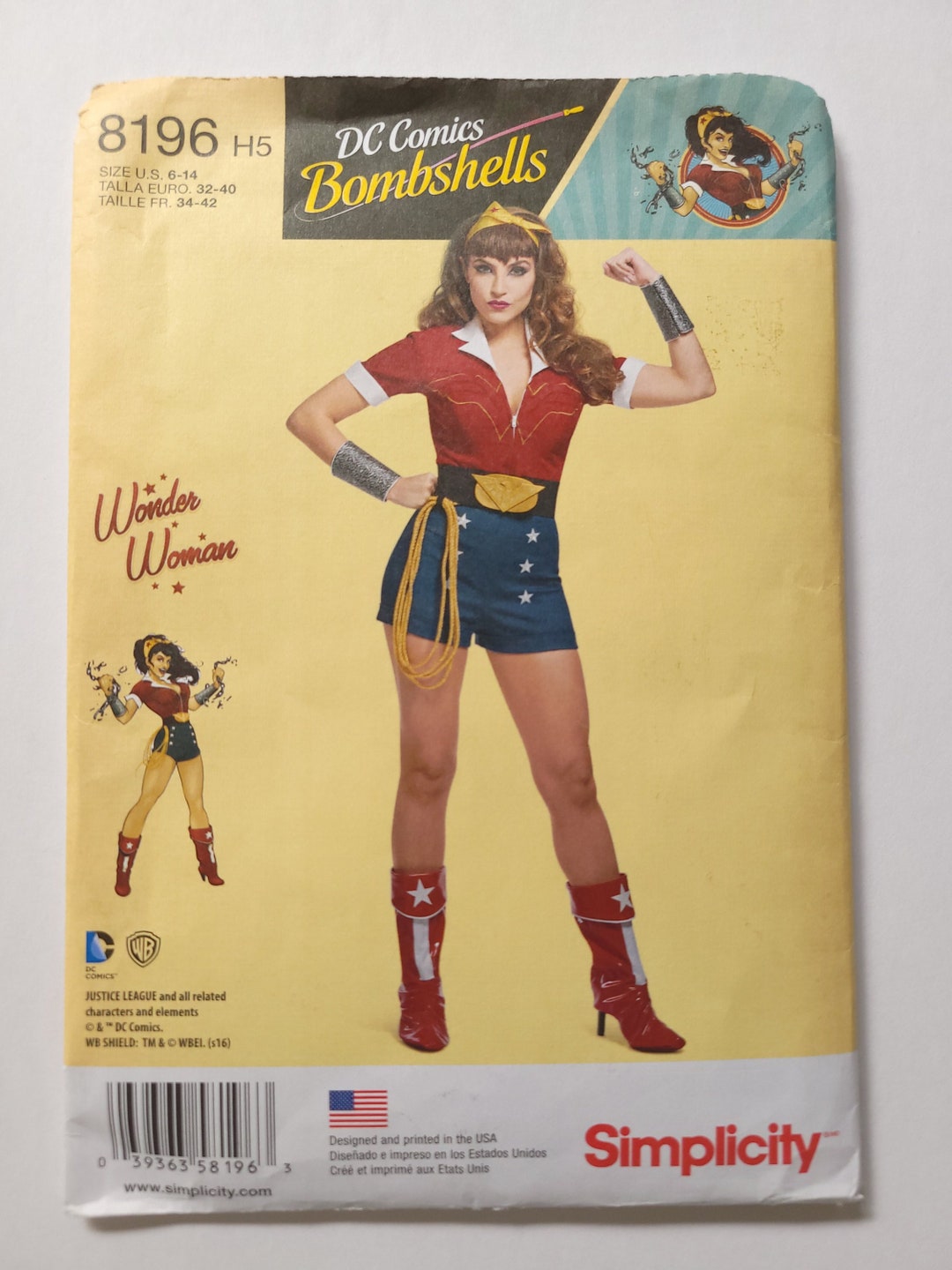 UNCUT Sewing Pattern for DC Comics Bombshells Pin-up Wonder Woman ...