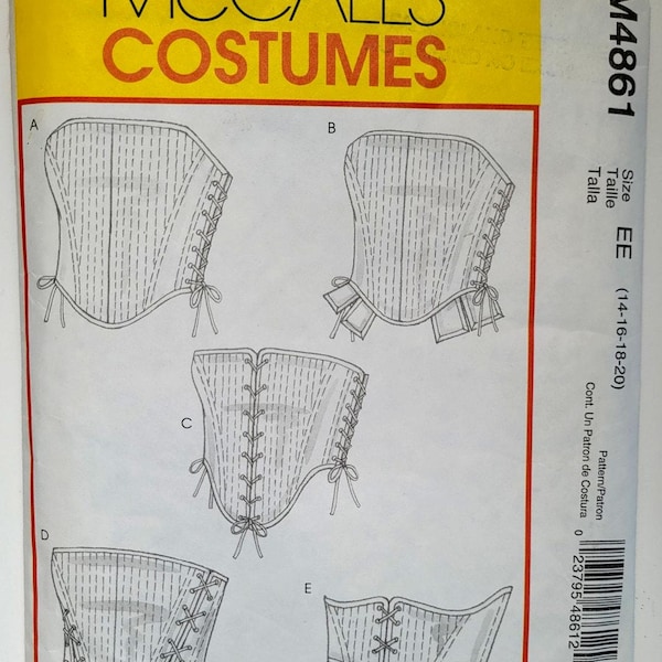 McCalls 4861 Schnittmuster für ein Kostümkorsett mit Stäbchen, Renaissance, Mittelalter, Gotik, Größe 14, Brustumfang 91 cm