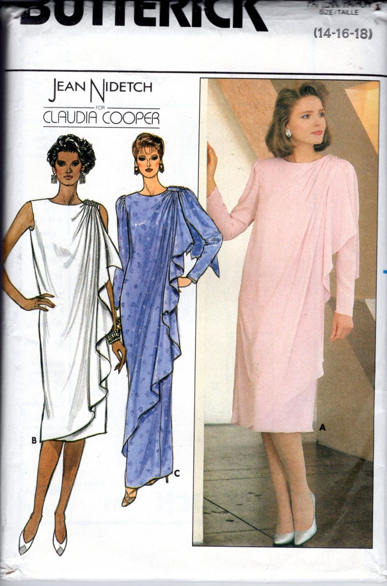 Semi-Fitted Straight Evening Dress Sewing Pattern with Drape Vintage 80s Mother of the Bride Size 14-18 Bust 36-40 Butterick 3328 G image 2