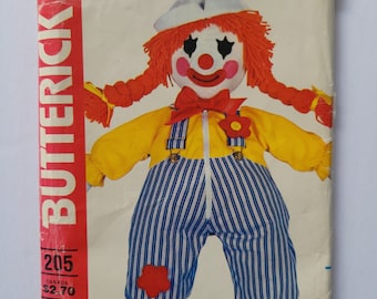 Learning Doll Pattern - UNCUT Vintage Sewing Pattern for 24" Clown Doll with Clothing and Shoes - Butterick 205