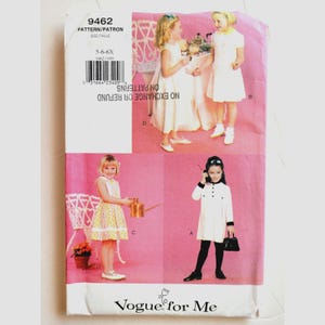 May include: A Vogue for Me sewing pattern with images of girls in dresses. The pattern number is 9462, and the size is 5-6-6X. The cover is pink and white, with the text "NO EXCHANGE OR REFUND ON PATTERNS".