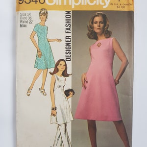 B36 Easy Sewing Pattern for Mod Dress, Tunic & Pants Vintage 70s Dress Pattern Size 14 Bust 36 91 cm Simplicity 9346 G image 2