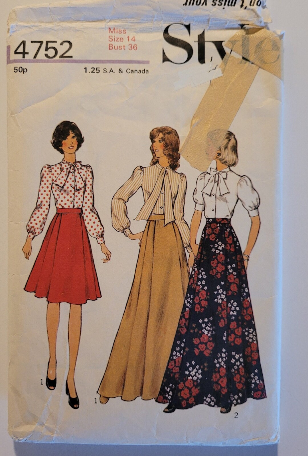 B36 Sewing Pattern for Bow Blouse and Maxi Skirt Gathered - Etsy