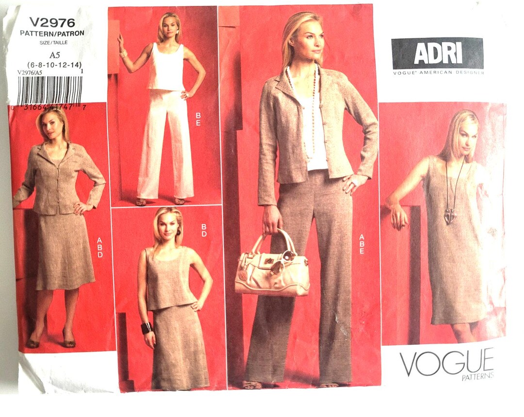 Vogue 2976 Sewing Pattern for Easy Fitted Jacket, Wide Leg Pants, Tank ...