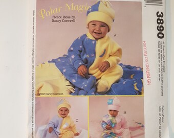 UNCUT Sewing Pattern for Baby's Fleece Sleeper, Blanket and Hats Sizes S-XL 13-24 lbs ( 6-11 Kgs) McCall's 3890