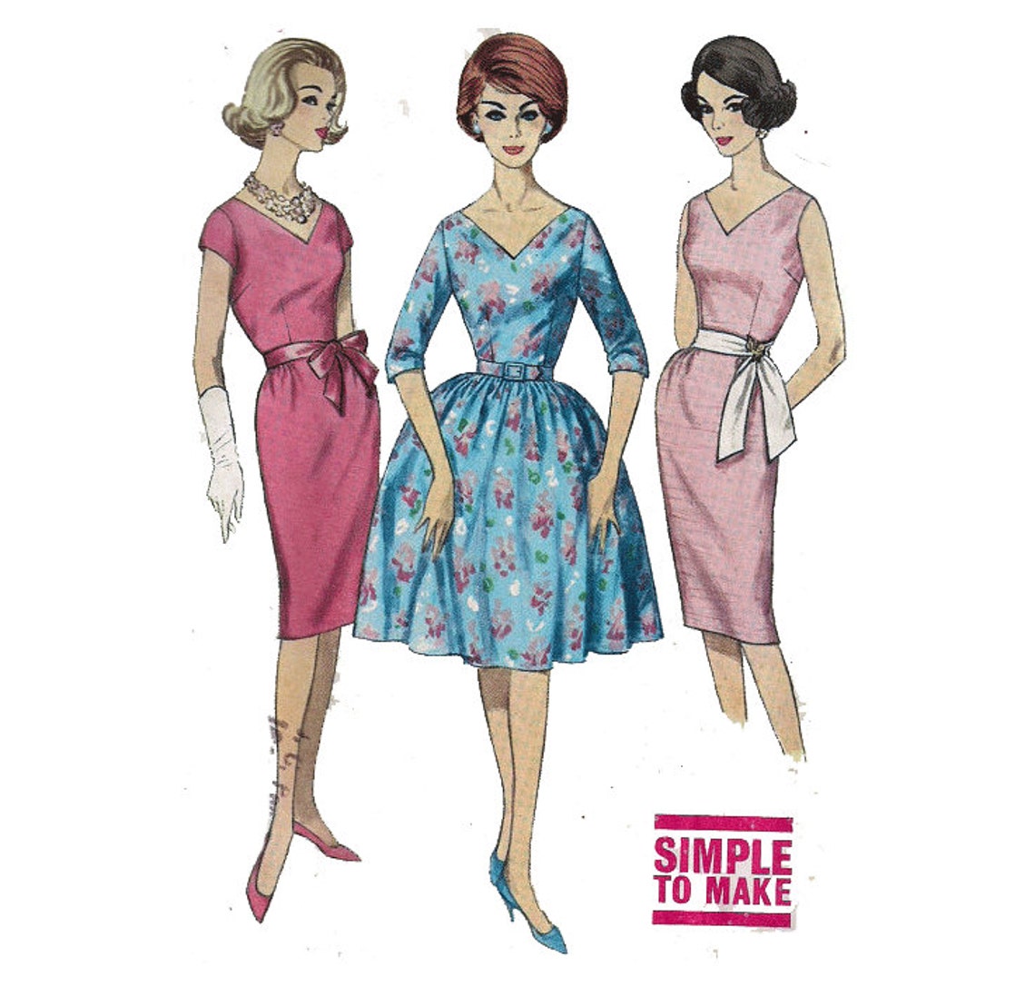 Easy Dress Sewing Pattern 60s Vintage Cocktail Career Full Etsy