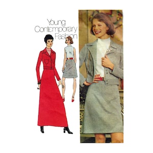 Dress and Jacket Vintage Sewing Pattern - Bomber Jacket Pattern - Long Dress Pattern - Size 12 Bust 34&quot; (87 cm) Simplicity 5132 S