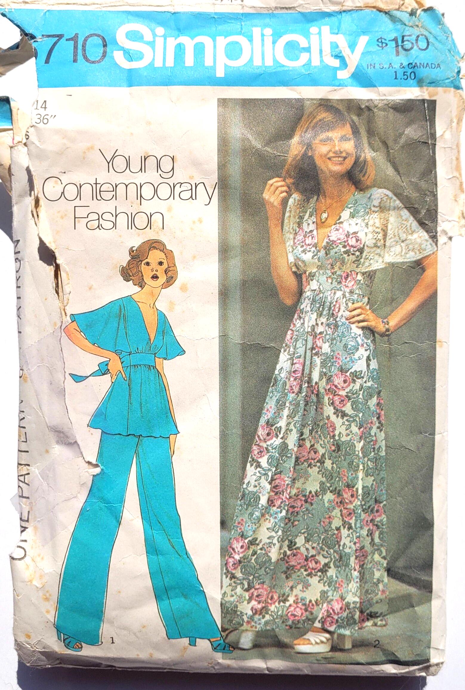 Simplicity 6710 70s Vintage Sewing Pattern for Flutter Sleeve Tie