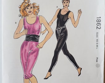 Unitard Pattern -  Vintage Sewing Pattern for Women's Exercise Clothes - 20 Minute Workout - Bust 31.5 to 41.5" - Kwik Sew 1862 G