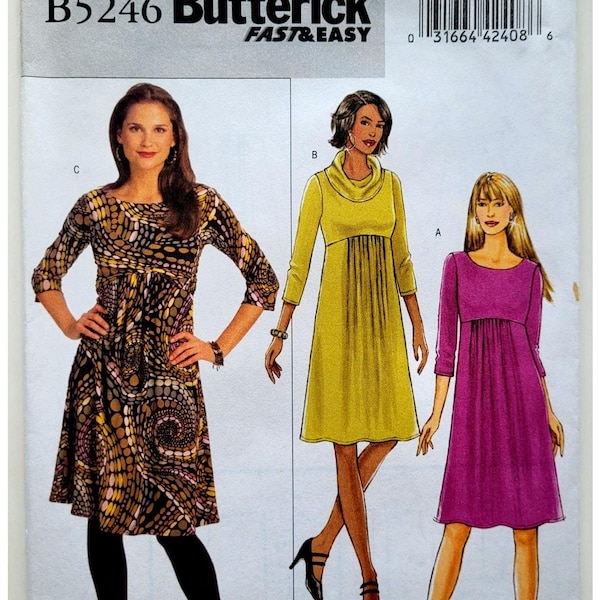Butterick 5246 Sewing Pattern for Very Easy A line Empire Waist Dress Bust 31.5-36" Sz 8-14