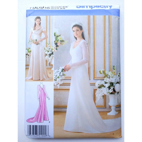 Sewing Pattern for Empire Waist Wedding Dress, Sz 6-14, Bust 30.5-36",  Simplicity 1909