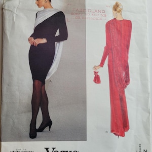 Vogue 2767 Vtg 90-tals sömnadsmönster för aftonklänning med kontrasterande veckat drapering av Bill Blass, storlek 6-10, byst 89-89 cm
