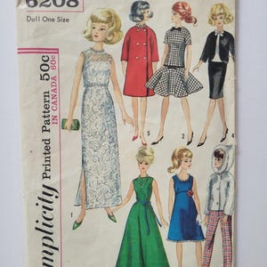 Vintage 60s Sewing Pattern for Fashion Doll Clothes, Barbie Dresses - Simplicity 6208