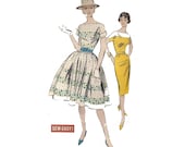 Vintage 60er Jahre Frauen Nähen Muster einfach Wiggle Kleid oder volle Rock zwei Tone Bateau Ausschnitt Size16 Büste 36