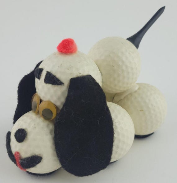 Silly Kitschy Vintage 60s Dog Golf Ball Figurine, Funny Golfer
