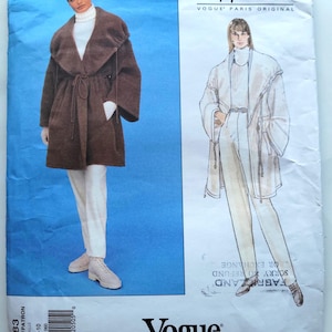 90s Vogue Paris Original Sewing Pattern for Oversize Lined Coat w Shawl Collar & Tapered Pants, Bust 30.5 to 32.5" - Vogue 1483