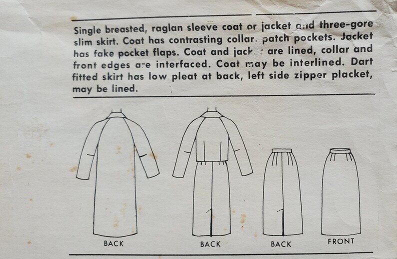 Vintage Size 14 B34 60s Sewing Pattern for Single-Breasted Coat and Skirt Suit w Lined Jacket Coat Pattern McCalls 5610 G Bust 34