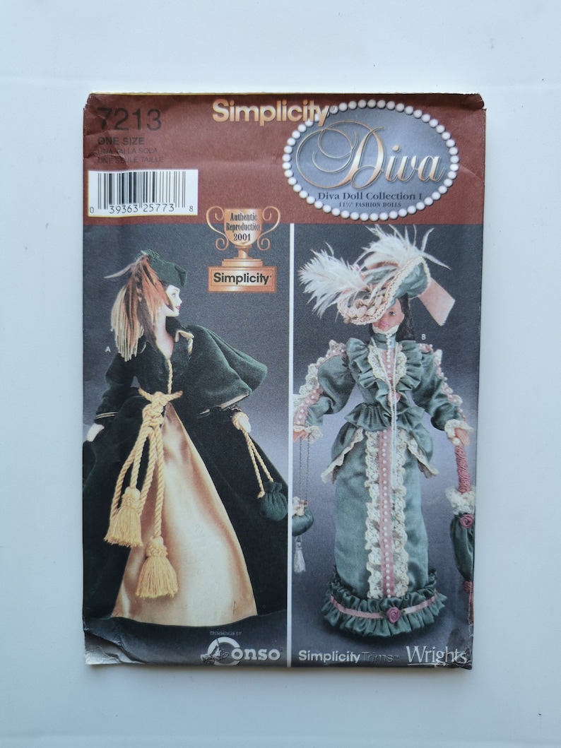 Simplicity 7213 Diva Doll Collection UNCUT Sewing Pattern for Fashion Doll Gowns Barbie Clothes Barbie Historical Dress Pattern