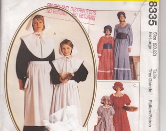 Adult and Teen Costume Sewing Pattern, Historical Dress, Pilgrim, Prairie Dress, Puritan, Colonial, Pioneer, LHOTP - McCalls 8335/2337