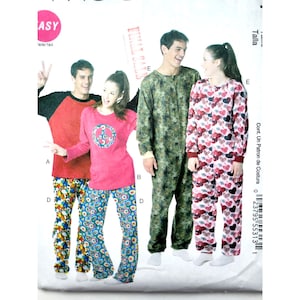 Patrón de costura McCall's M6251 para pijama unisex de dos piezas y mono de punto, tallas XS-M, busto 29.5-36".