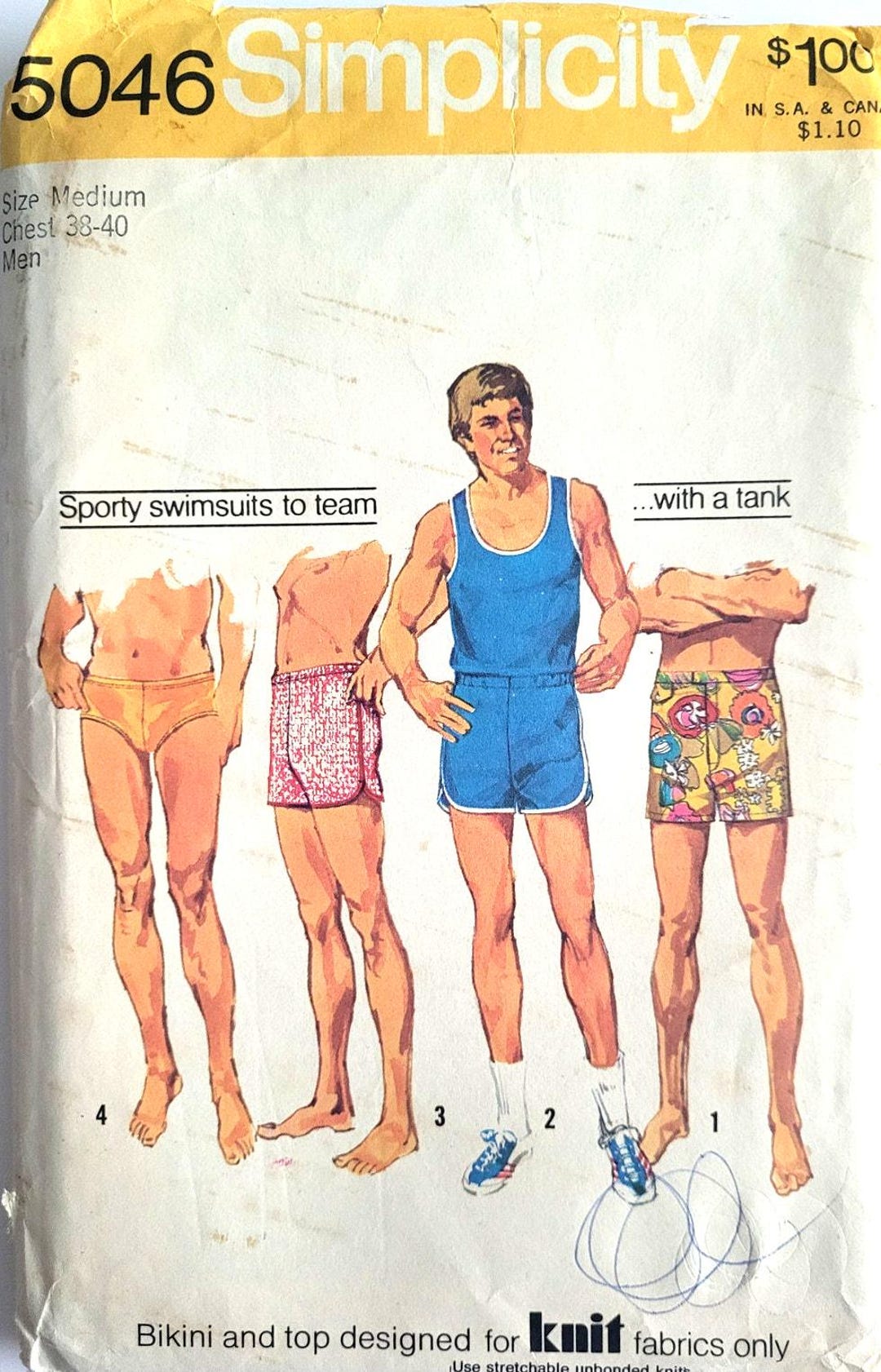 Simplicity 5046 70s Sewing Pattern for Men's Tank Top Bathing Suit ...